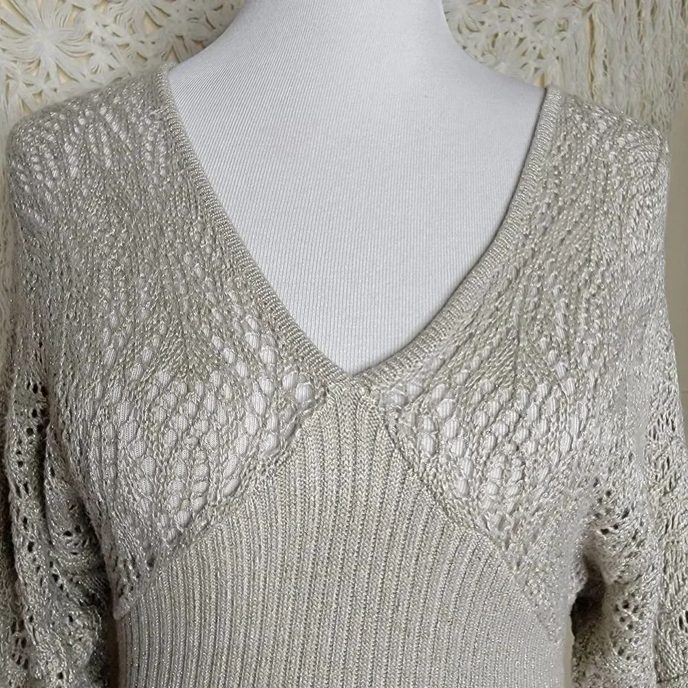 XOXO Collection Knit Metallic Sweater Tan Silver Size Small